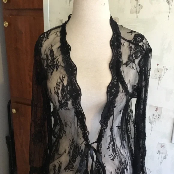 2/$20 Black Lace Sheer Long Robe. NWOT - Picture 8 of 9